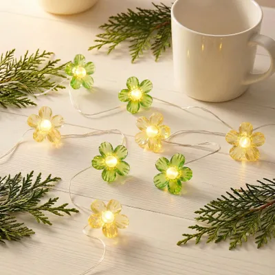 LED Blüten-Lichterkette, 20 warmweiße LEDs, 2 m, Batteriebetrieb