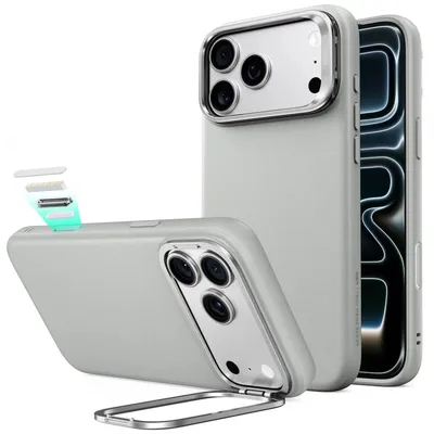 Obrázok produktu pre Kožené puzdro ESR s výklopným stojanom MagSafe pre iPhone 17 Pro Max / 18 Pro Max, sivé