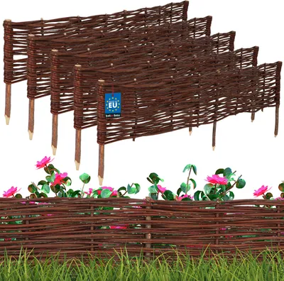 Immagine prodotto di KOTARBAU® 5 pezzi Staccionata in Legno per Giardino Recinzione in Vimini 120x20 cm Marrone Staccionata Giardino Esterno Steccato in Legno