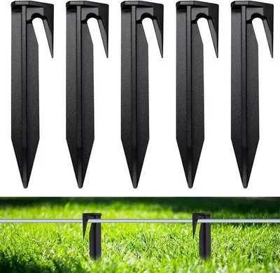 Image de 80 piquets en nylon noir de 85 cm, dix piquets à pointe, imperméables, pour tentes et tapis anti-mauvaises herbes