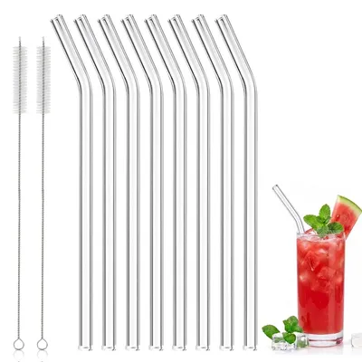 Glasstrohhalme, gebogen, 8 Stück, transparent, 20 cm