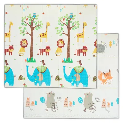 Image de Tapis de jeu Relaxdays « Animaux », réversible, sans substances nocives, lavable, 195 x 175 cm, mousse XPE, tapis de jeu pour bébé, multicolore
