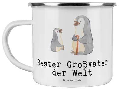 Produktbild von Mr. & Mrs. Panda Emaille Tasse Pinguin Bester Großvater der Welt - Weiß - Geschenk, Geburtstag, Enkelin, Kleinigkeit, Kaffeepott, Becher, Haferl, Pott, Opa, Geschenkidee