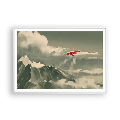 Produktbild von Gerahmtes Poster - Weißer Rahmen - Rot Flugzeug Berge - 100x70 cm - Wand Bild - Wanddeko - Wandbilder - Kunstposter - Wandposter - Bilderrahmen - Bilder - Kunstdruck - P2WAA100x70-4854