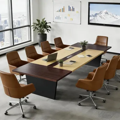 Produktbild von Konferenztisch Büro 360x120x74cm Schwarz-Weiß 2,5cm Tischplatte