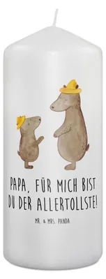 Produktbild von Mr. & Mrs. Panda Kerze Bären mit Hut 19 x 8 cm - Weiß - Geschenk, Dad, Stumpenkerze, Erinnerungslicht, Vatertag, Familie, Muttertag, Wachskerze, Papi, Erinnerungskerze