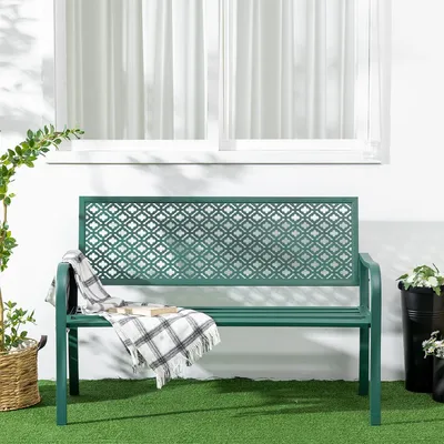 Produktbild von 2-Sitzer Gartenbank mit Armlehne Sitzbank Parkbank 280 kg Tragkraft für Terrasse & Garten 27x63x83cm Grün