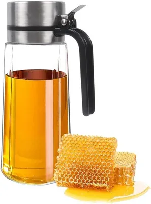 Produktbild von Gläserner Dispenser 650 ml mit Edelstahl Gießmund und Druckfester Deckel, Ideal für Küche und Kaffeebar, Perfekt für Salatsaucen und Soßen