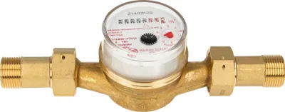 Produktbild von Einstrahlzähler ETK Kombi-Set (Warmwasser) bis 30 Grad Länge 130 mm, inkl. Verschraubungen 1 Zoll x 3/4 Zoll AG