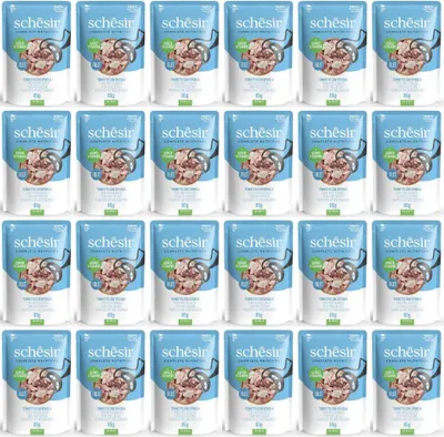 Produktbild von SCHESIR Nassfutter für ausgewachsene Katzen mit Thunfisch- und Barschgeschmack, 24 x 85 g