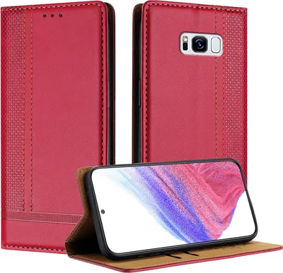 Obrázek produktu pro Pouzdro na mobilní telefon pro Samsung Galaxy S8 kožené flipové ochranné pouzdro s funkcí stojánku červené