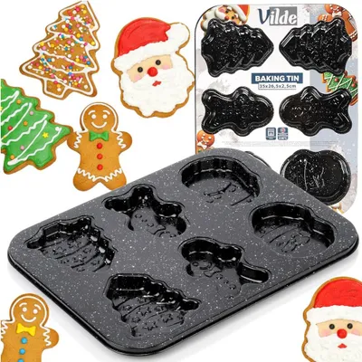 Produktbild von Vilde | Keksform - Kuchenform Weihnachten - Antihaft - 6 Motive - Granitbeschichtung - 35x26,5x2 cm