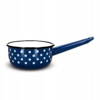 Produktbild von Kuketo | Emaille Milchtöpfe 1,5 l – Stieltopf Blau mit weißen Punkten – Retro Design – Induktion Gas Elektro – robust hygienisch pflegeleicht