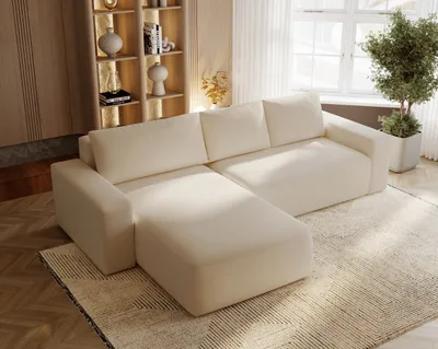 Obrázok produktu pre Rohová pohovka v tvare L Aldo - Rohová pohovka s lôžkovou časťou, funkcia spania - Rohová pohovka 250 cm ľavá (krémová - Komodo 10)