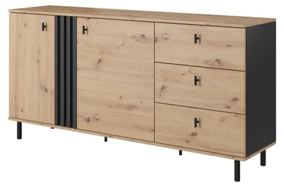 Produktbild von Kommode, Eiche Artisan + Schwarz Anthrazit, 165,1 x 82,2 x 40 cm