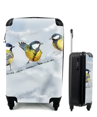 Produktbild von MuchoWow® Koffer Handgepäck Trolley Rollkoffer Kleine Reisekoffer mit 4 Rollen - Vogel - Kohlmeise - Winter - Schnee - Zweige - Cabin Size < 55x40x23 cm & 55x40x20 cm - Fotokoffer - Kabinenkoffer - Boardgepäck - Reise-Box - Reisekoffer - Reisegepäck - Koffer mit Bild - Trolley für Kinder