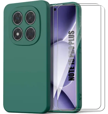 Image de Coque + 2 Verres Trempés pour Xiaomi Redmi Note 15 Pro Plus 5G, Silicone Liquide Slim - Vert Foncé