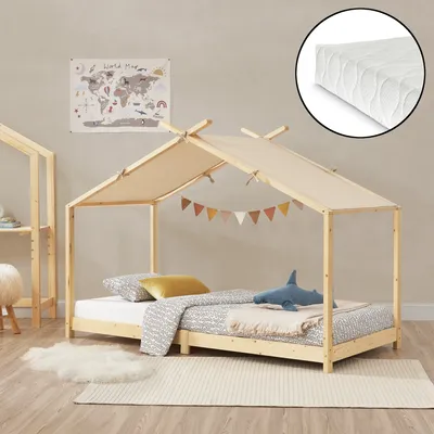 Immagine prodotto di Letto per bambini 'Brome' Casa letto con materasso 90 x 200 cm Colori naturali