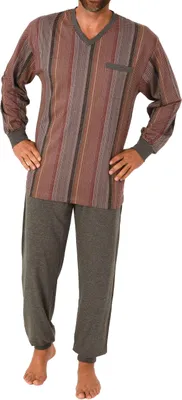 Produktbild von Eleganter Herren langarm Schlafanzug mit Bündchen Pyjama - auch in Übergrössen - 212 454 ; grau-melange , 56