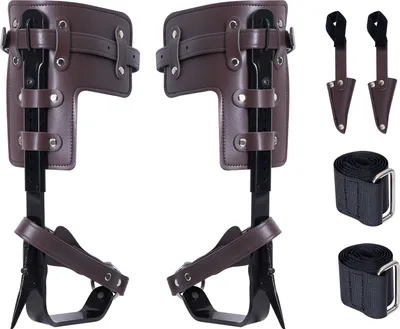 Image de SucceBuy Crampons pour grimper aux arbres, 1 paire de crampons en acier allié, capacité de charge 350 lbs, sangle et protection des crampons, équipement d'entretien des arbres pour la chasse, la cueillette des fruits, l'escalade des arbres, brun