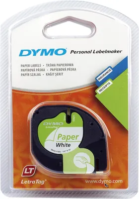 Immagine prodotto di Dymo® S0721520 Nastro di scrittura LetraTag, carta, 4 m x 12 mm, nero/bianco