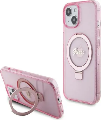 Produktbild von Guess IML Ring Stand Glitter MagSafe Case fr iPhone 15 Pink