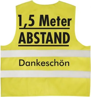 Produktbild von Warnweste mit Print - 1,5 Meter Abstand Dankeschön - 15951 Gr. S-2XL Sicherheitsweste Color - gelb Größe - L