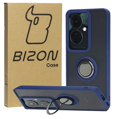 Produktbild von Bizon Case Hybrid Ring Fingerring Hülle für Oppo Reno11 F 5G, Rauch mit marineblauem Rahmen