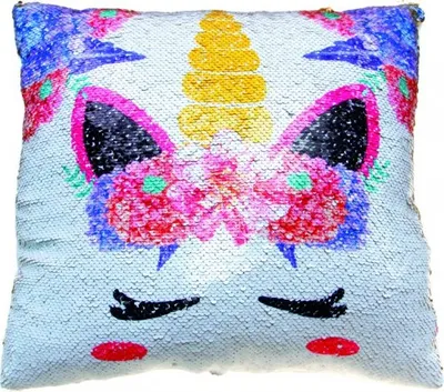 Produktbild von Dekoratives Plüschkissen für Kinder, Einhorn-Motiv und Pailletten-Details, 38 cm