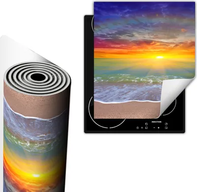 Produktbild von Herdabdeckplatte 45x52 cm Glaskeramikkochfeld Abdeckung Anti Rutsch Matte Aufrollbar, Meer Strand