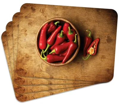 Produktbild von MG Design Set aus 4 Kork-Platzsets - Paprika 2 - 30 x 40 cm - hitzebeständig & abwischbar, mit Korkrückseite