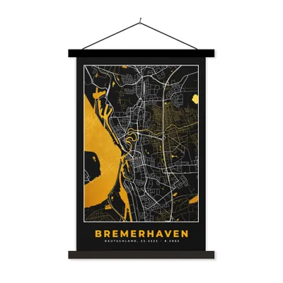 Produktbild von MuchoWow® Textilposter Bremerhaven - Gold - Stadtplan - Karte - Deutschland 60x90 cm mit schwarzem Rahmen - Poster Wohnzimmer