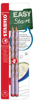Image de Crayon triangulaire ergonomique pour droitiers - STABILO EASYgraph en violet pastel - pack de 2 - dureté HB