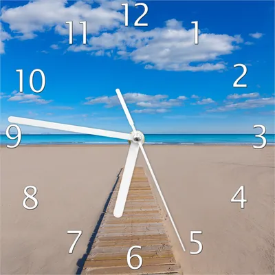 Produktbild von Wallario Design Wanduhr Auf dem Holzweg zum blauen Meer aus Echtglas, Größe 20 x 20 cm