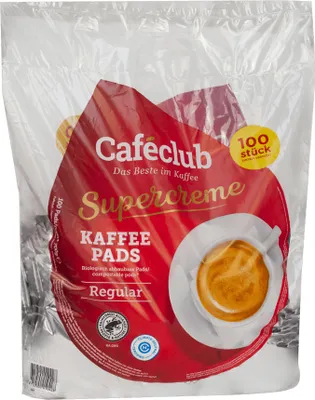 A package of Cafeclub Kaffeepads Supercreme Regular.