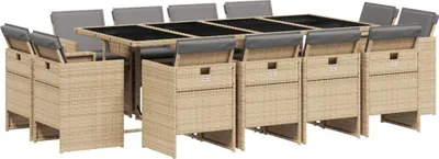 Produktbild von vidaXL 13-tlg. Garten-Essgruppe mit Kissen Beigemischung Poly Rattan