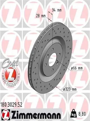 Produktbild von 2x ZIMMERMANN 180.3029.52 Bremsscheibe Vorderachse