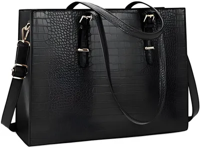 Produktbild von PolkaHome® Laptoptas für Frauen, 15,6 Zoll, schwarze Damentasche aus Kunstleder, Business- und Schultertasche