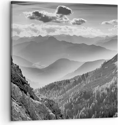 Produktbild von Bild auf Leinwand - Leinwandbild - Einteilig - Schwarzweiß Landschaft Berge - 60x60cm - Wand Bild - Wanddeko - Wandbilder - Leinwanddruck - Bilder - Wanddekoration - Leinwand bilder - AC60x60-4560