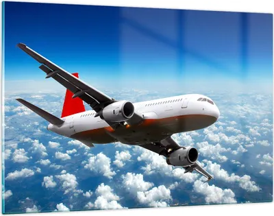 Produktbild von Bilder auf glas - Passagier Flugzeug Motoren Wolken - 120x80cm - Glasbilder - Wandbilder - Kunstdruck - Wanddekoration aus Glas - Glas Bilder - Wandbild auf Glas - GAA120x80-0375