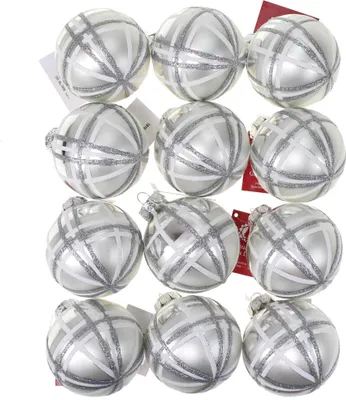 Produktbild von 12 Christbaumkugeln Scottish 75mm Glas Weihnachtskugel Kugel edel Schottenmuster, Farbe:silber