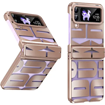 Obrázek produktu pro Pouzdro pro Samsung Galaxy Z Flip 4 5G, galvanizované průhledné pouzdro s ochranou pantu Růžové zlato