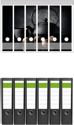 Produktbild von Wallario 6 Stück breite Ordner inkl. Klebeetiketten mit Motive Japanisches Tee-Set -  Set mit Rückenschildern / Ordnerrücken Stickern