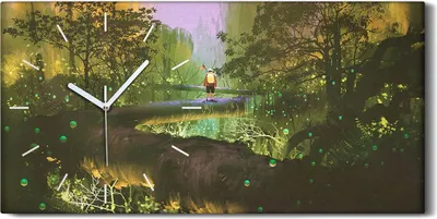 Produktbild von Wandkunst Leinwand Bild Uhr 60x30 Kunst Baumkronenweg Mann Fantasie Wald - weiße Hände