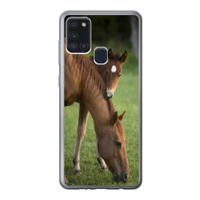 Produktbild von MuchoWow® Handyhülle Schutzhülle Hülle für Samsung Galaxy A21s Pferde - Gras - Porträt Silikon Softcase Handy Hülle - Hartschale