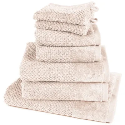 Produktbild von Pure Label 7-TLG Handtücher Set aus Baumwolle - 1x Badetuch 70x140 cm 2x Handtuch 50x100 cm 2x Gästetuch 30x50 cm 2x Waschlappen 16x21 cm, Creme