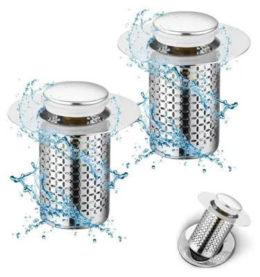 Obrázek produktu pro Sada dvou sít pro odtok umyvadla z nerezové oceli, s funkcí proti ucpávání, univerzální, průměr 4,5 cm