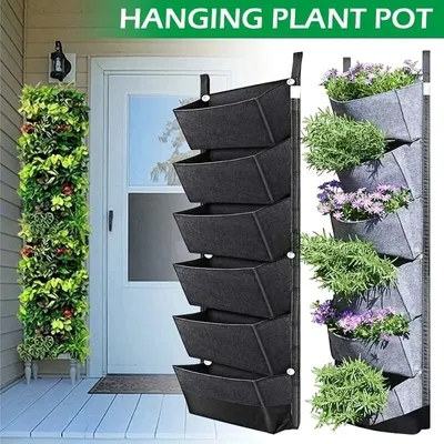 Produktbild von 6 Taschen Garten Wand-Pflanztaschen, Gemüse grün Pflanztöpfe, vertikale Filz Tuch Sämling Taschen, Gartenarbeit Lieferungen (2pcs)-Zufällige Farbe