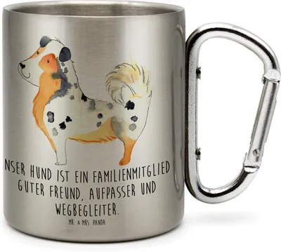 Produktbild von Mr. & Mrs. Panda Thermobecher Hund Australien Shepherd - Transparent - Geschenk, Familie, Spruch, Sprüche, Edelstahl-Thermobecher, Edelstahl-Isolierbecher, Teetasse
