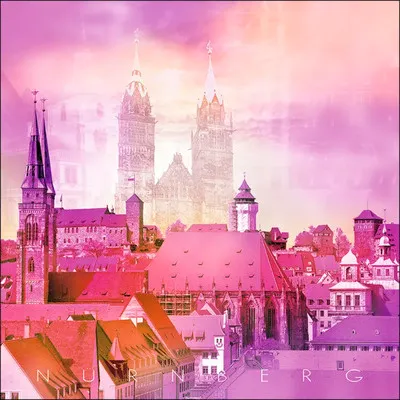 Produktbild von Glasbild Nürnberg Kirchen pink 20x20 cm